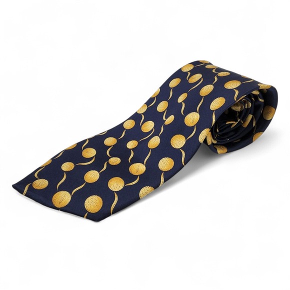 Italo Ferretti Tie 100% Silk‎ Hand Made in Italy Modern Big Polka Dot Blue Gold - Picture 1 of 11